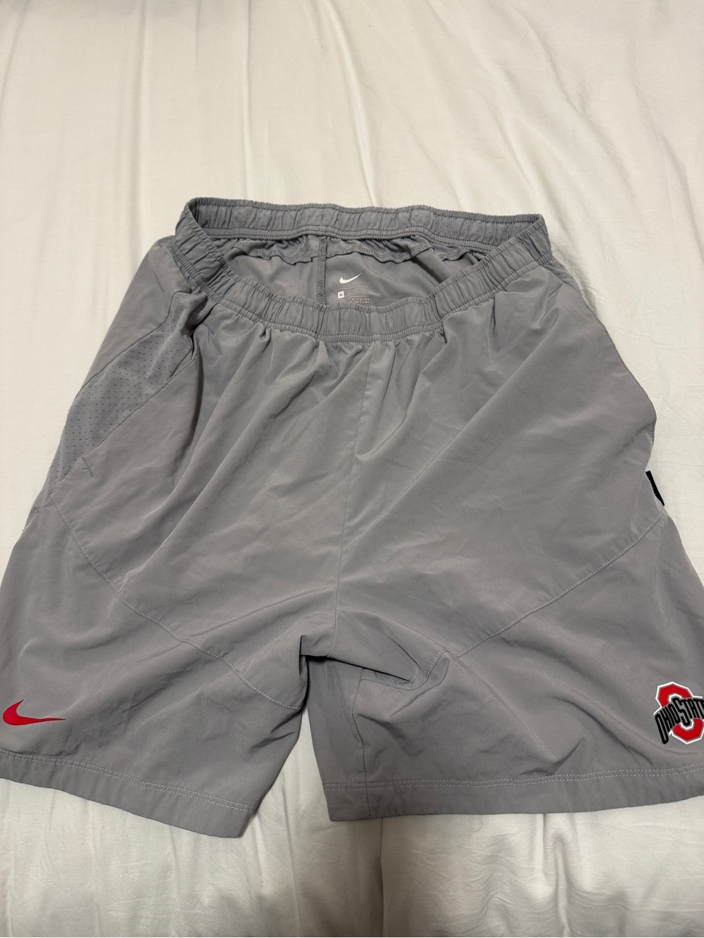 Nike Men’s Gray Athletic Shorts with Red Accents